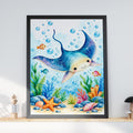 Manta Ray Nursery Wall Art, Watercolour Sea Animal Print, Under the Sea Kids Room Ocean Poster