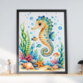 Seahorse Nursery Wall Art, Watercolour Ocean Animals Poster, Under the Sea Kids Room Decor Picture