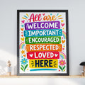 Inclusive Classroom Poster, Rainbow Welcome Wall Art Print, Colourful Kindness Quote, School Decor