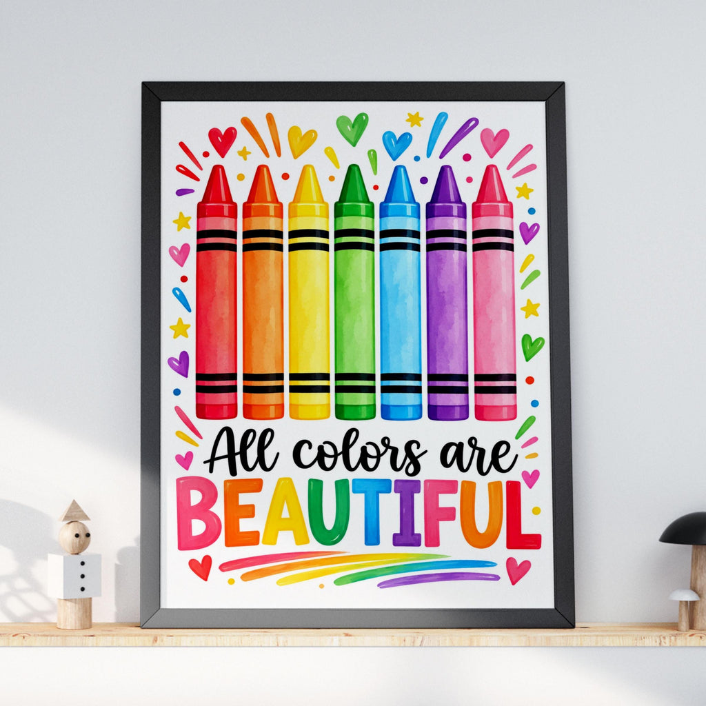 Rainbow Crayon Poster, Classroom Wall Art, Inclusive Kids Playroom Print, Teacher Gift Decor