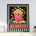 Retro Popcorn Cinema Poster, Movie Night Wall Art, Red Striped Popcorn Bucket, Home Cinema Room