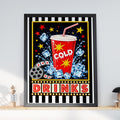 Retro Cinema Drinks Poster, Home Cinema Wall Art, Cold Soda Cup Print, Movie Room Decor, Bar Sign