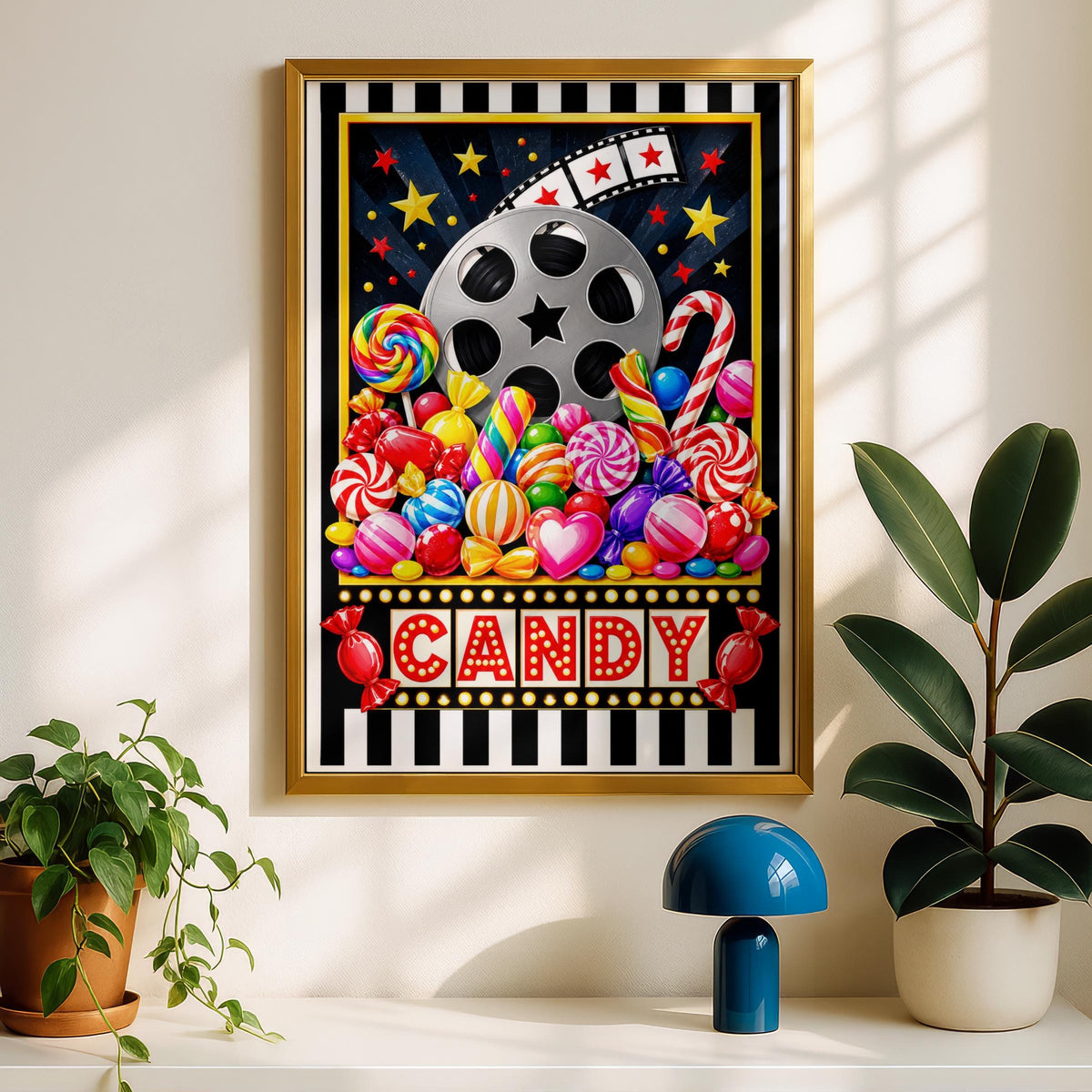Retro Cinema Candy Poster, Home Cinema Wall Art, Film Reel Print, Sweet Shop Art, Movie Room Decor