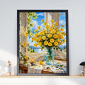 Yellow Flowers Wall Art, Sunny Window Floral Print, Botanical Still Life Poster, Mediterranean View