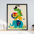 Rainbow Animal Stack Nursery Print, Elephant Lion Crocodile Toucan, Colourful Kids Room Wall Art
