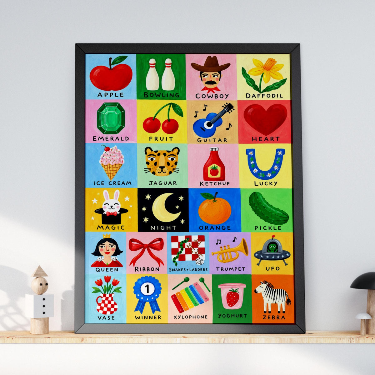 Colourful Alphabet Wall Art Print, Nursery Poster, Kids Room Decor, ABC Illustrated Playroom Gift