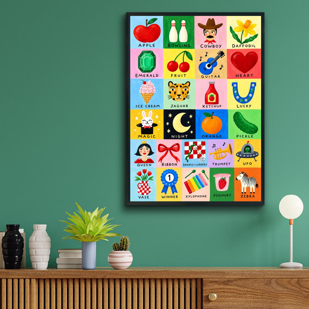 Colourful Alphabet Wall Art Print, Nursery Poster, Kids Room Decor, ABC Illustrated Playroom Gift