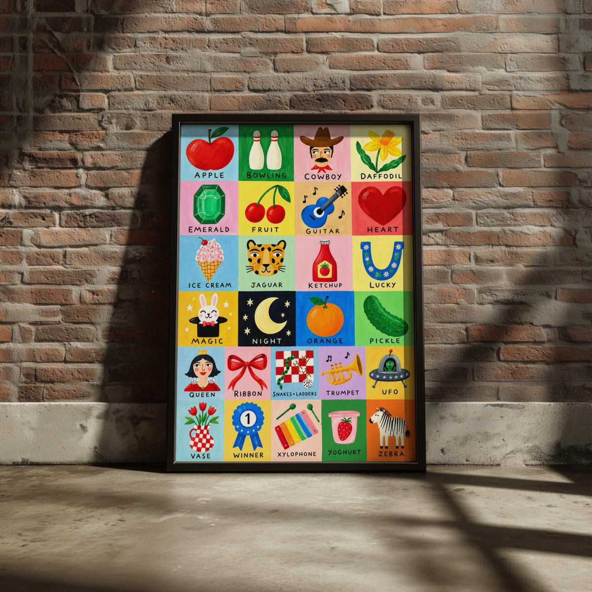 Colourful Alphabet Wall Art Print, Nursery Poster, Kids Room Decor, ABC Illustrated Playroom Gift