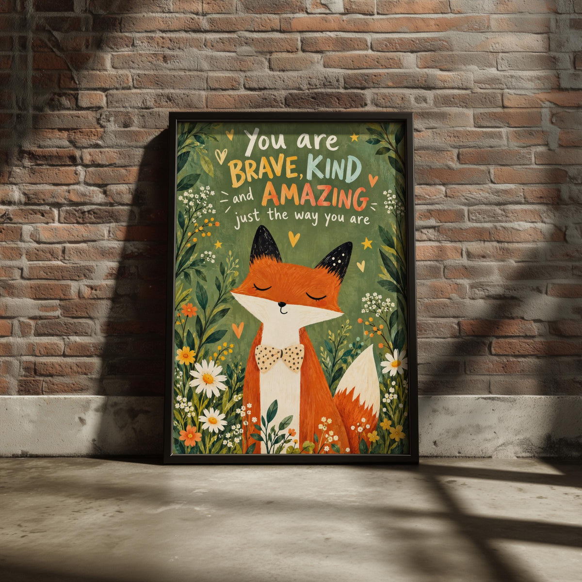 Fox Nursery Wall Art, Brave Kind Amazing Quote Print, Woodland Animal Poster, Kids Room Decor