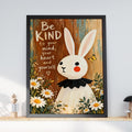 Be Kind Bunny Poster, Inspirational Quote Wall Art, Daisy Flowers, Rustic Wood, Nursery Decor Gift