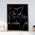 Black Cat Portrait Poster, Golden Eyes Cat Wall Art, Dark Moody Animal Painting, Cat Lover Gift