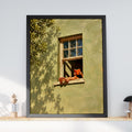 Sunlit Reading Window Oil Painting, Sage Green Wall Art, Cosy Book Lover Poster, Summer Wall Decor