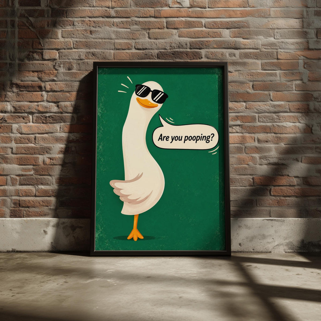 Funny Goose Wall Art, Are You Pooping Poster, Bathroom Humour Print, Quirky Green Toilet Decor
