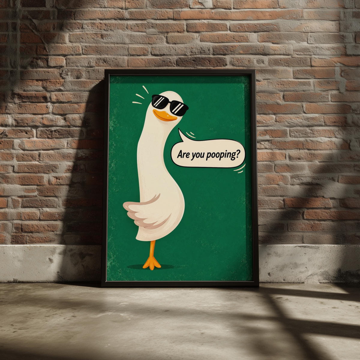 Funny Goose Wall Art, Are You Pooping Poster, Bathroom Humour Print, Quirky Green Toilet Decor