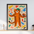 Tiger Artist Nursery Wall Art, Colourful Painter Tiger Poster, Kids Room Print, Playful Animal Art