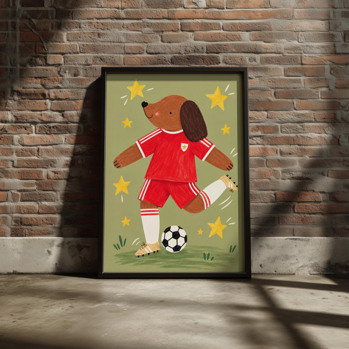 Football Dog Nursery Print, Cute Dog Poster, Red Kit Kids Room Wall Art, Sports Nursery Decor