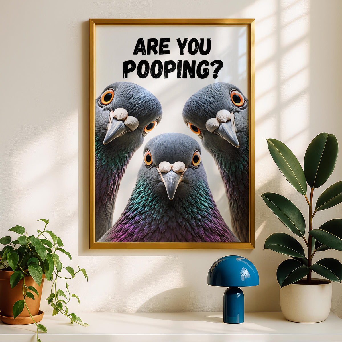 Funny Pigeon Poster, Are You Pooping Bathroom Wall Art, Humorous Bird Print, Toilet Humour Decor