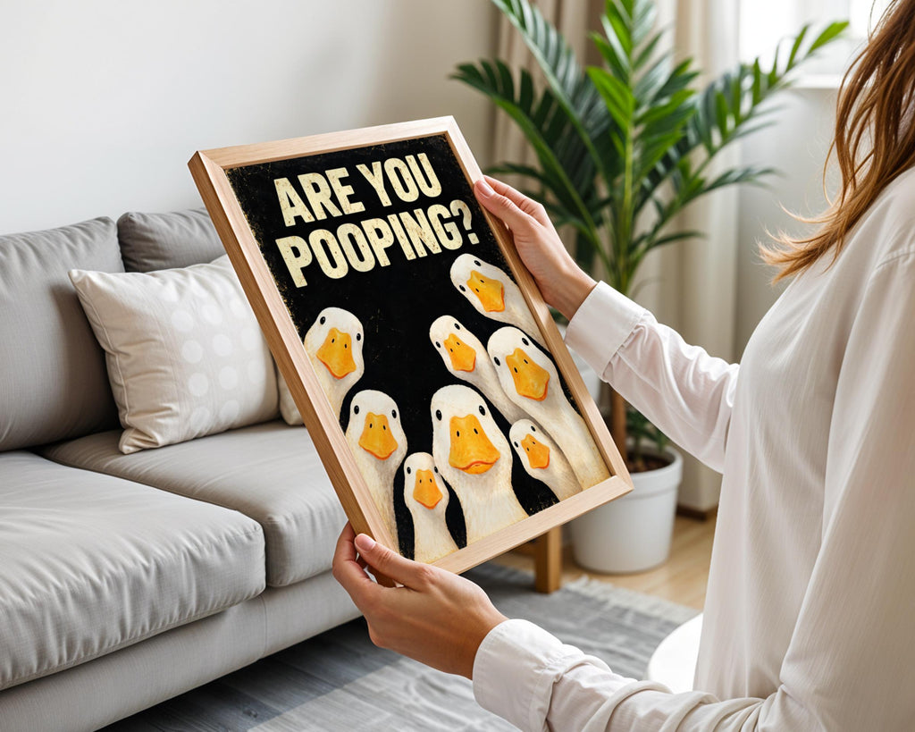 Funny Toilet Poster, Are You Pooping Ducks Wall Art, Bathroom Print, Quirky Duck Art, Black Humour
