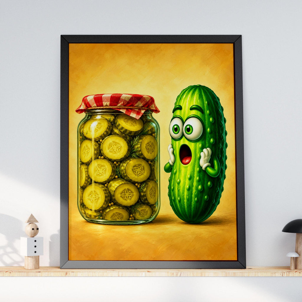 Funny Pickle Wall Art, Startled Cucumber Poster, Kitchen Print, Quirky Food Art, Humorous Decor