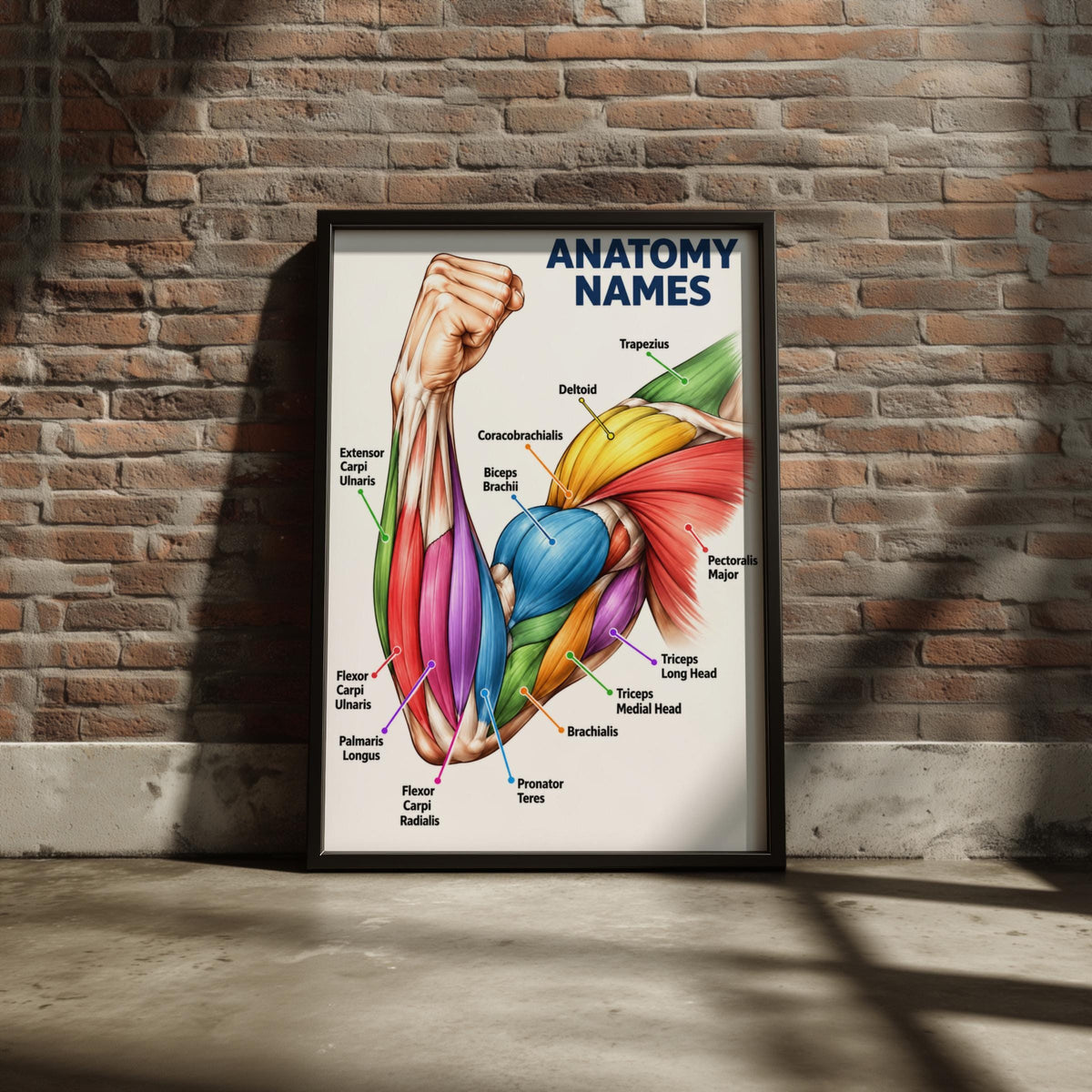 Arm Muscles Anatomy Poster, Muscle Names Chart, Biceps Triceps Deltoid, Medical Education Wall Art