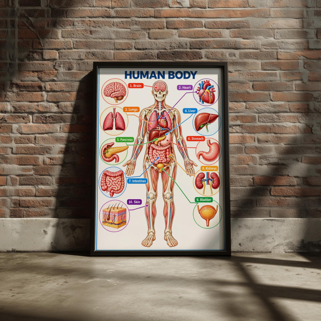 Human Body Anatomy Poster, Educational Organs Chart, Classroom Science Wall Art, Biology Print