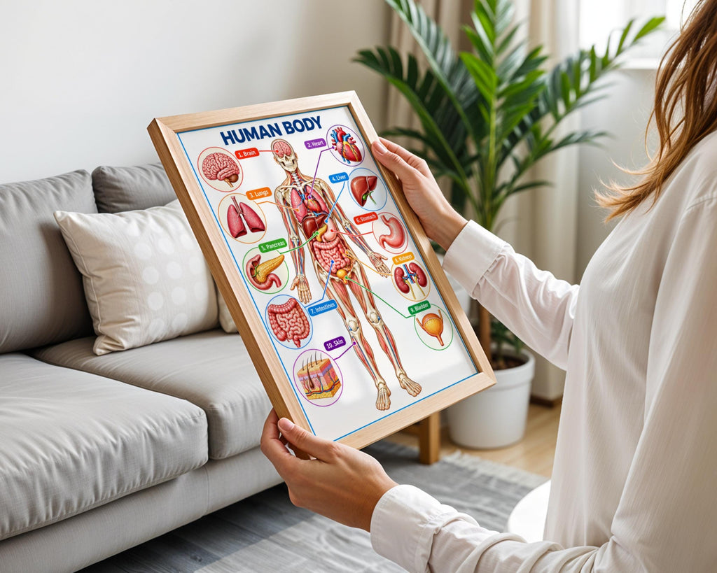 Human Body Anatomy Poster, Educational Organs Chart, Classroom Science Wall Art, Biology Print