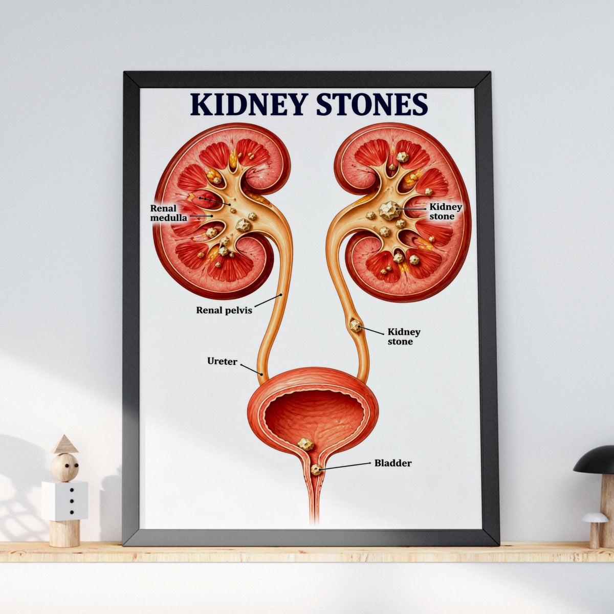 Kidney Stones Anatomy Poster, Urinary System Chart, Medical Illustration, Nephrology Clinic Decor