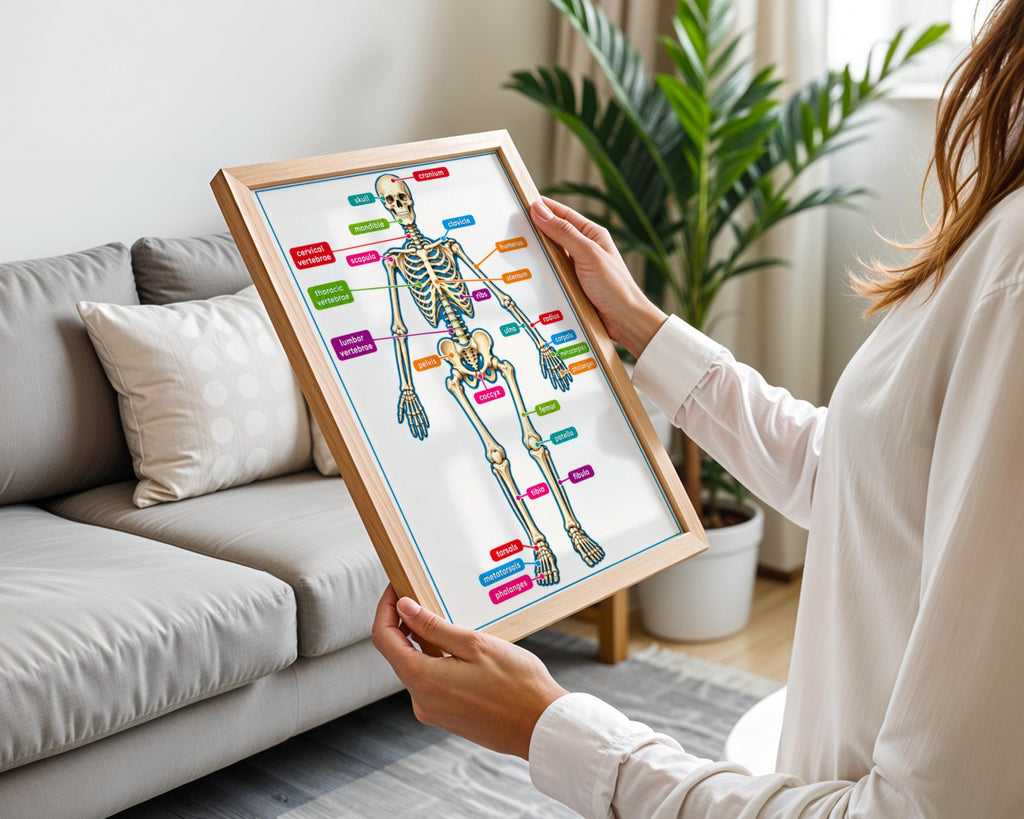 Human Skeleton Anatomy Poster, Labelled Bones Chart, Educational Biology Wall Art for Classroom
