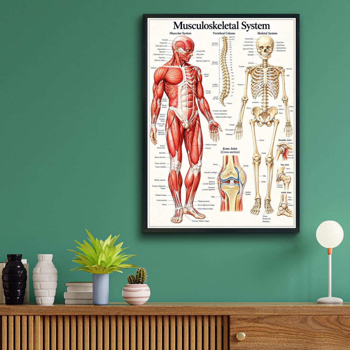 Musculoskeletal System Anatomy Poster, Human Muscle and Skeleton Chart, Medical Wall Art Print
