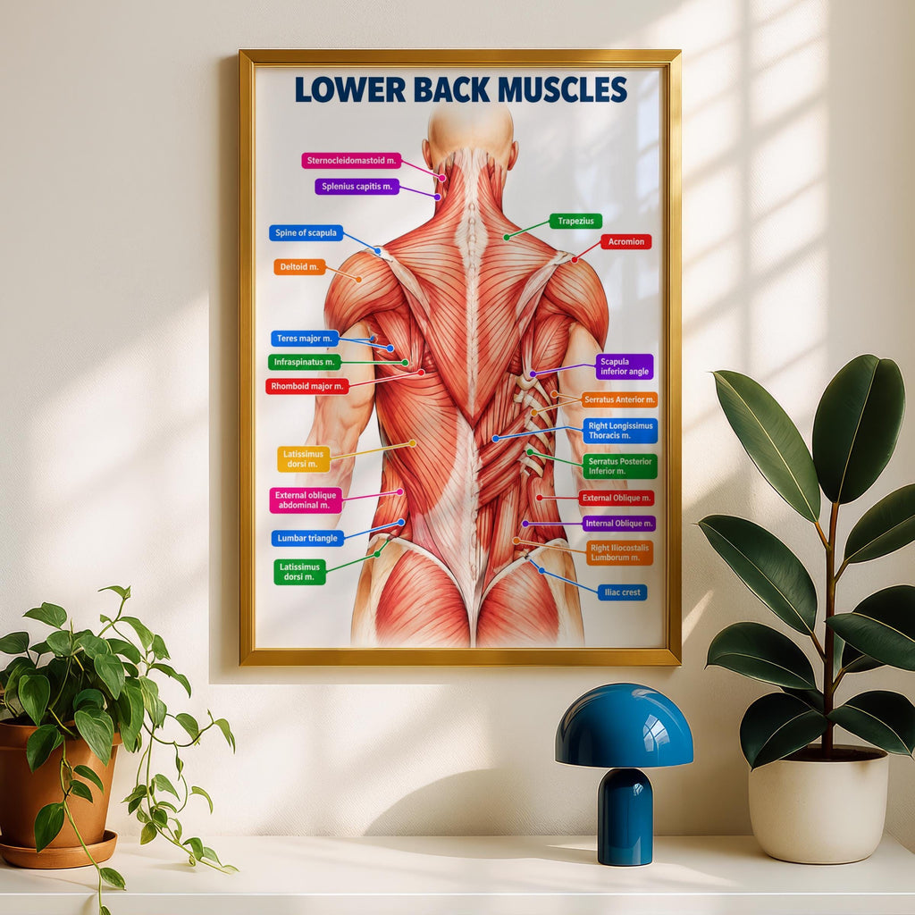 Lower Back Muscles Anatomy Poster, Human Muscle Chart, Physiotherapy Clinic Wall Art, Gym Decor