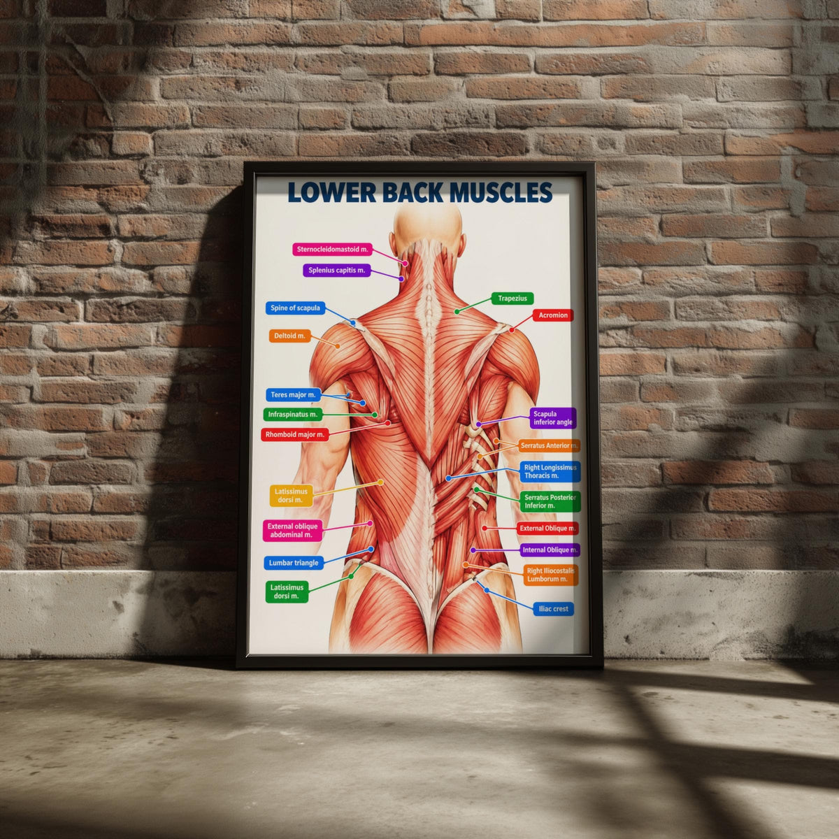 Lower Back Muscles Anatomy Poster, Human Muscle Chart, Physiotherapy Clinic Wall Art, Gym Decor
