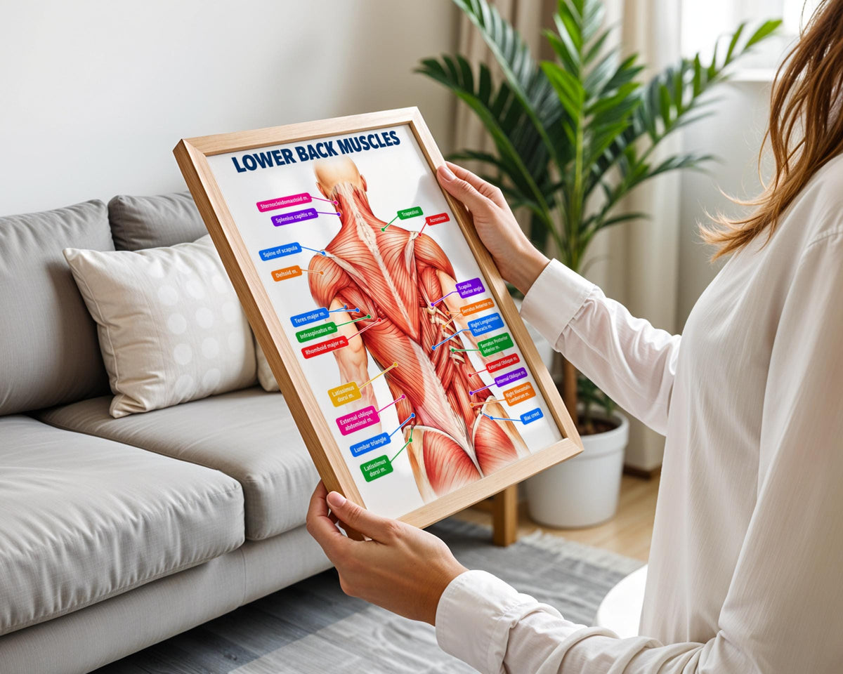 Lower Back Muscles Anatomy Poster, Human Muscle Chart, Physiotherapy Clinic Wall Art, Gym Decor