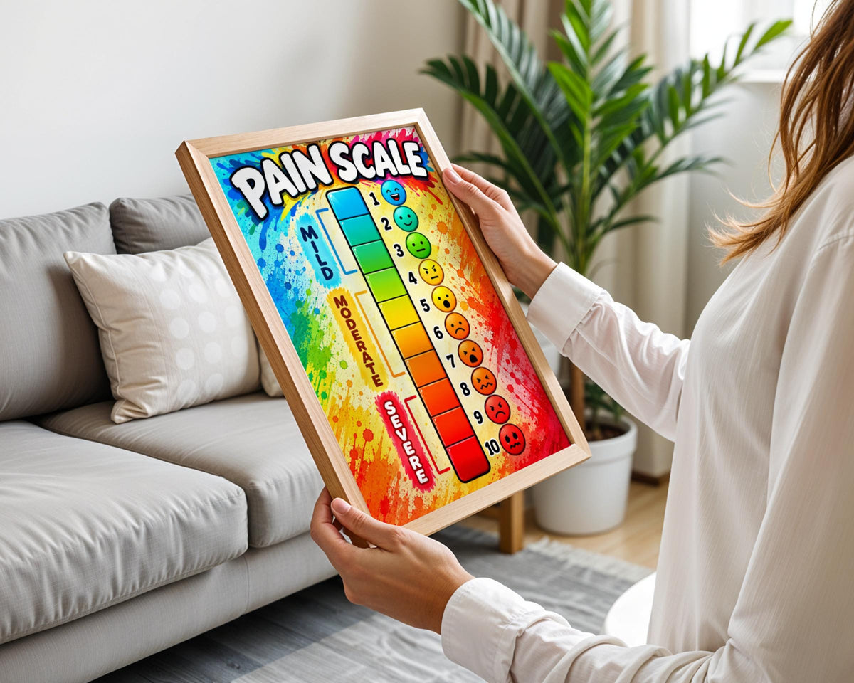 Pain Scale Poster, Colourful Pain Chart with Faces 1-10, Medical Office Wall Art, Nurse Print