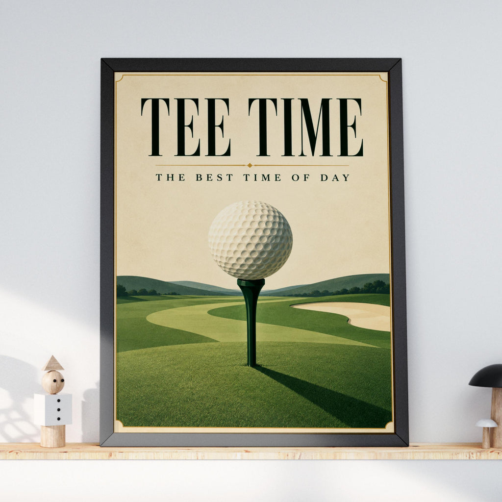 Tee Time Golf Poster, Vintage Golf Ball Wall Art, Golfer Gift Print, Green Fairway Course