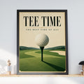 Tee Time Golf Poster, Vintage Golf Ball Wall Art, Golfer Gift Print, Green Fairway Course