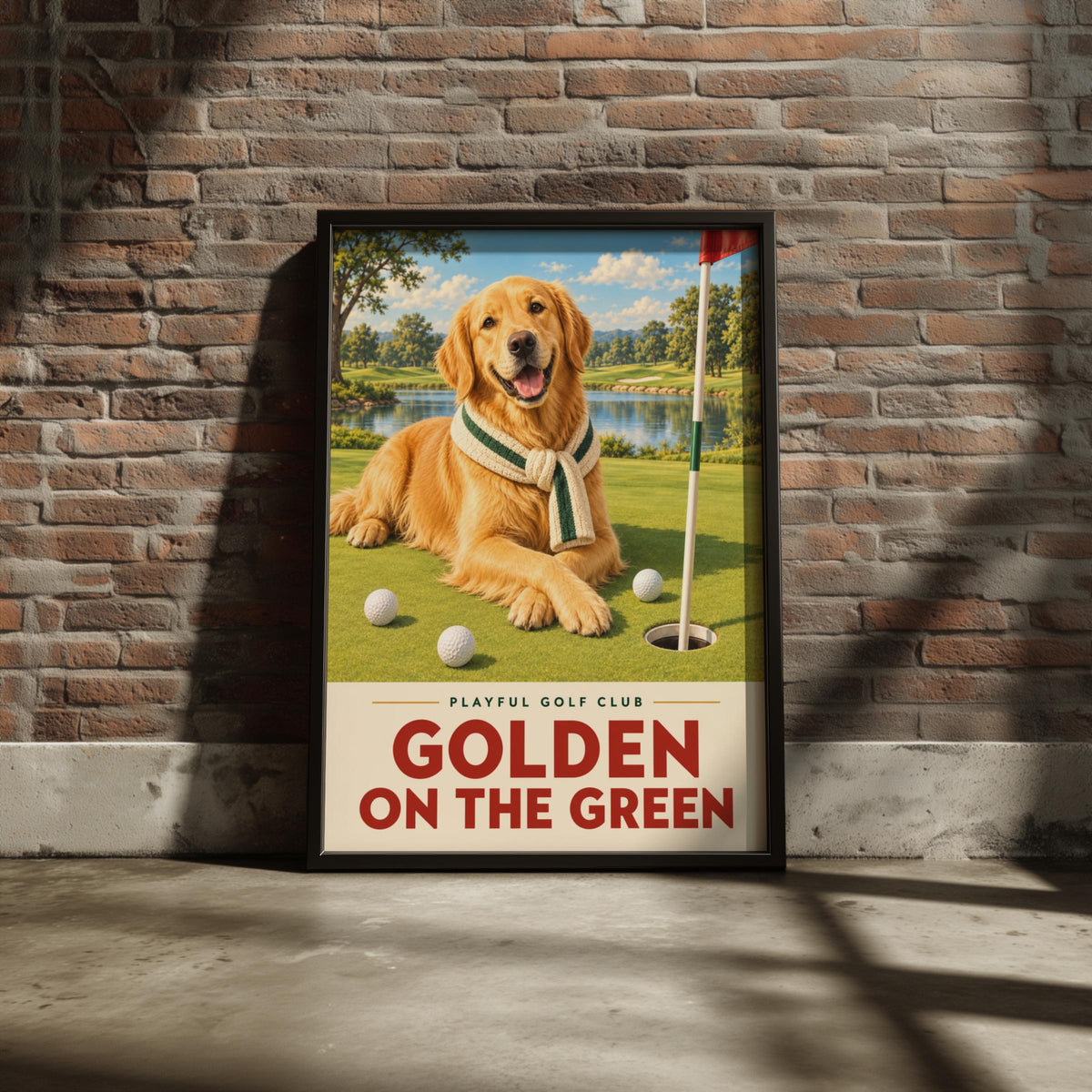 Golden Retriever Golf Poster, Dog Golf Wall Art Print, Funny Golfer Gift, Golf Club Decor, Man Cave