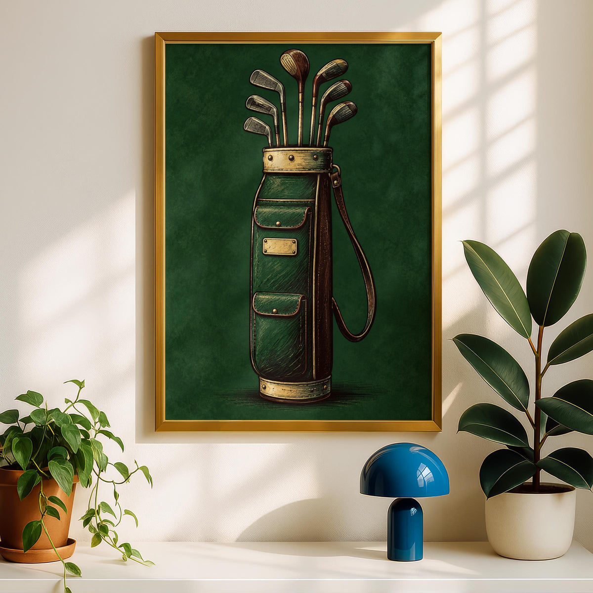 Vintage Golf Bag Poster, Engraved Style Golf Wall Art, Green Golfing Print, Golfer Gift Decor