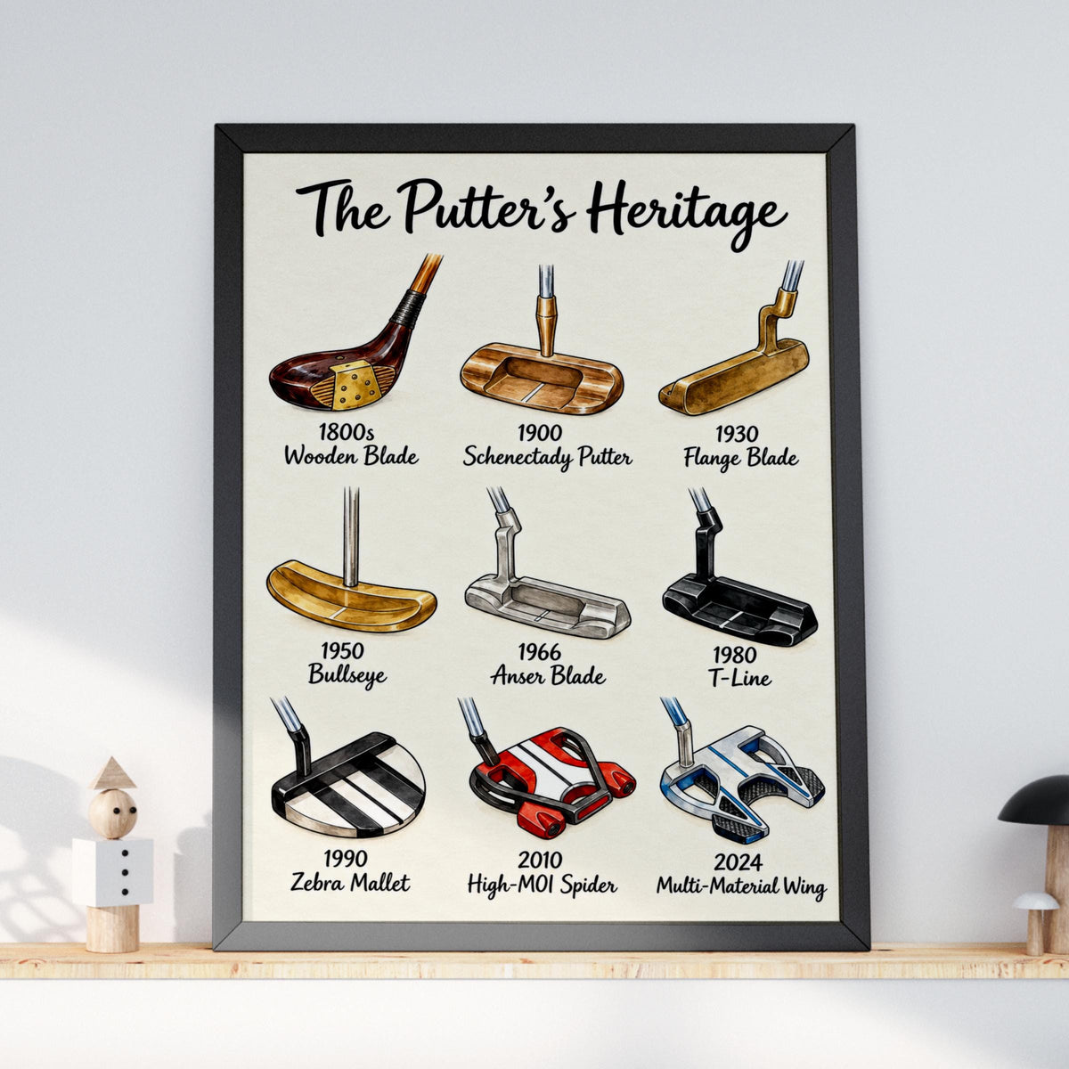 Golf Putter History Poster, Vintage Golfer Gift, Golf Wall Art, Clubhouse Man Cave Decor, Dad Print