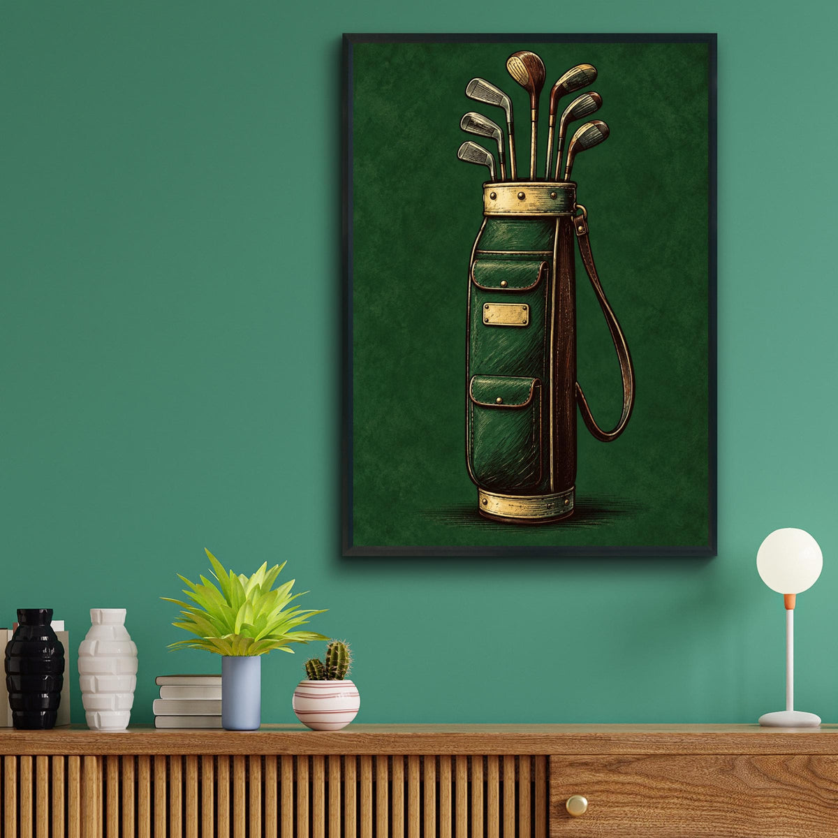 Vintage Golf Bag Poster, Engraved Style Golf Wall Art, Green Golfing Print, Golfer Gift Decor
