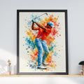 Golfer Watercolour Wall Art Print, Golf Poster, Colourful Paint Splash Sports Gift for Golf Lovers