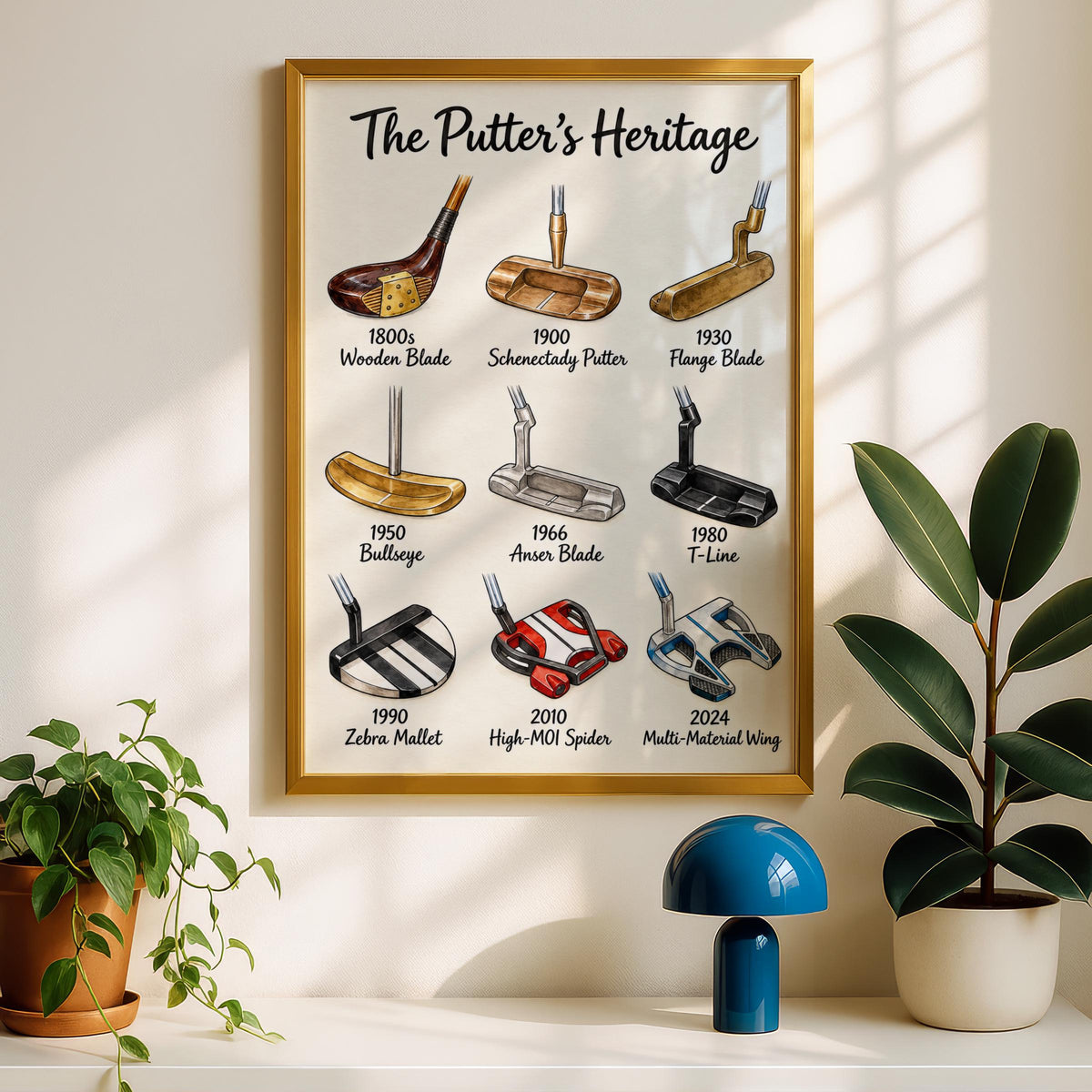 Golf Putter History Poster, Vintage Golfer Gift, Golf Wall Art, Clubhouse Man Cave Decor, Dad Print