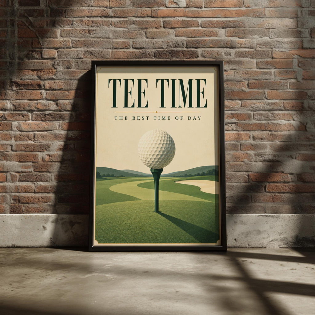 Tee Time Golf Poster, Vintage Golf Ball Wall Art, Golfer Gift Print, Green Fairway Course