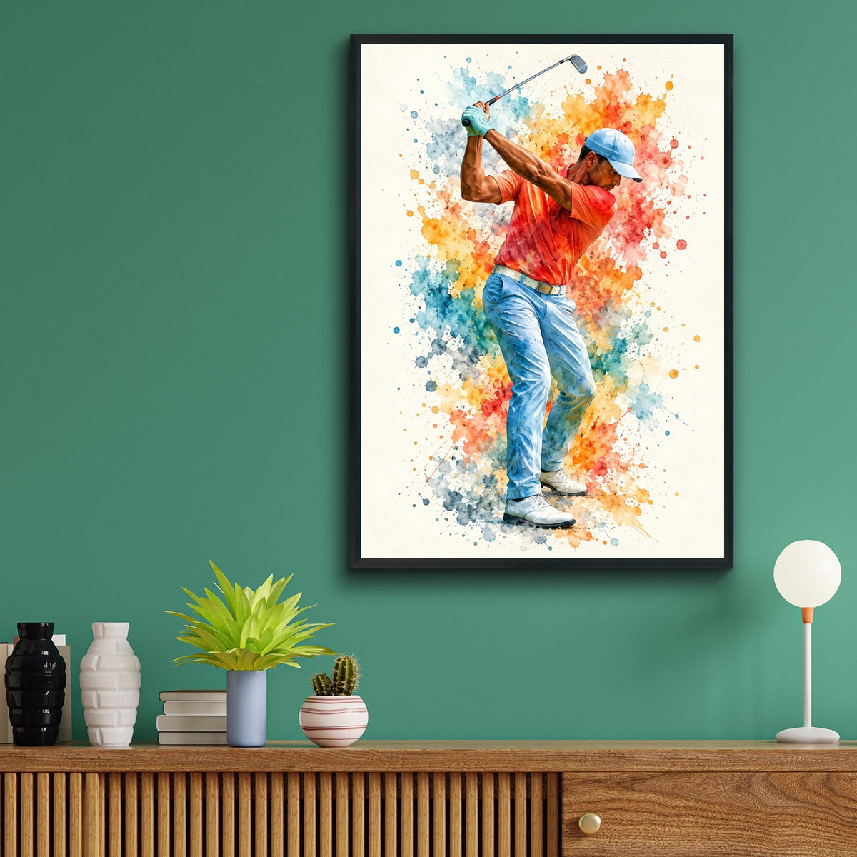 Golfer Watercolour Wall Art Print, Golf Poster, Colourful Paint Splash Sports Gift for Golf Lovers