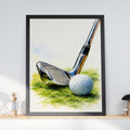 Golf Club and Ball Watercolour Art Print, Golfer Gift Wall Art, Golf Course Poster for Man Cave
