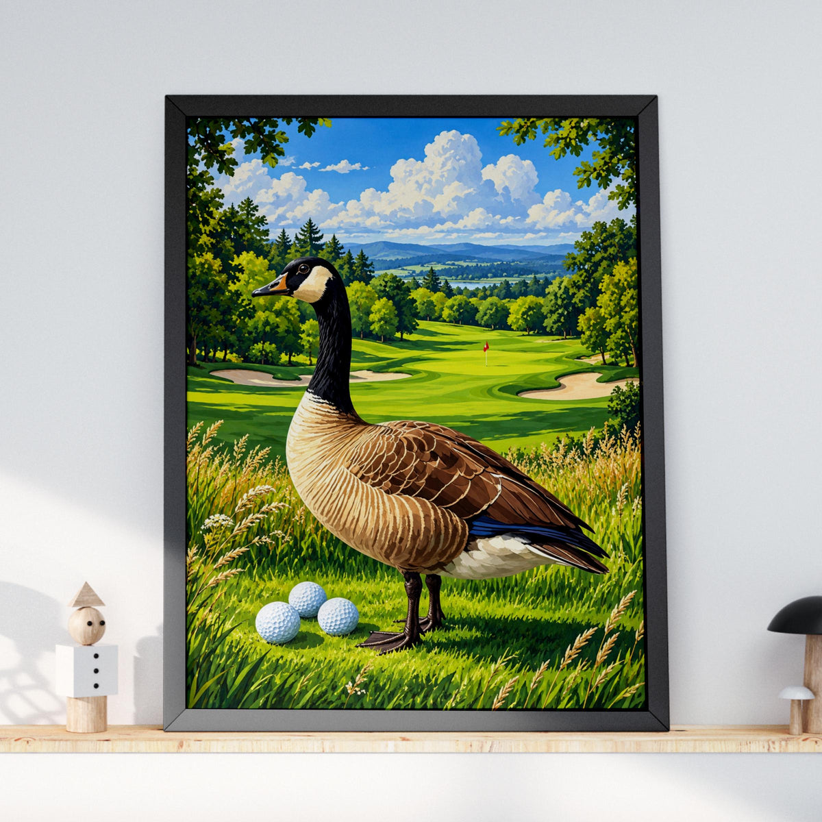 Canada Goose Golf Course Wall Art, Golfer Gift Poster, Golfing Bird Print, Fairway Landscape Decor