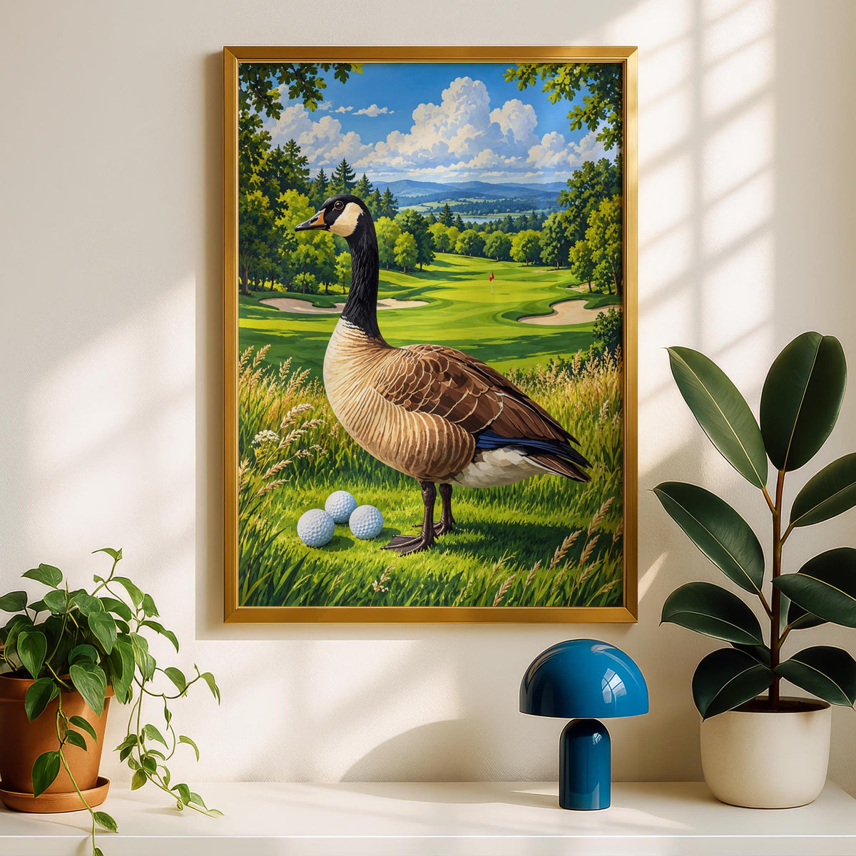 Canada Goose Golf Course Wall Art, Golfer Gift Poster, Golfing Bird Print, Fairway Landscape Decor