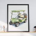 Golf Cart Watercolour Print, Sage Green Golf Poster, Golfer Gift Wall Art, Clubhouse Decor