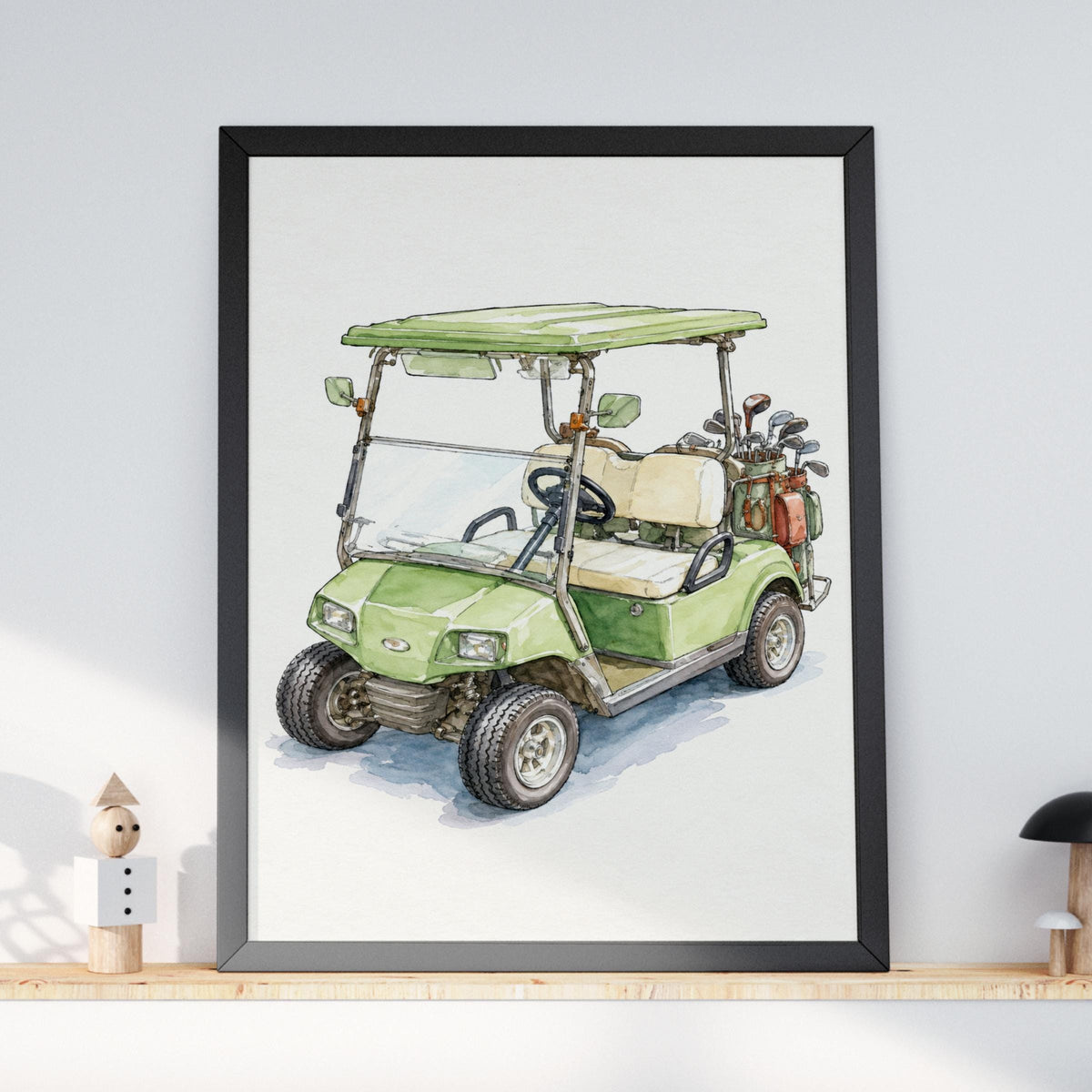 Golf Cart Watercolour Print, Sage Green Golf Poster, Golfer Gift Wall Art, Clubhouse Decor