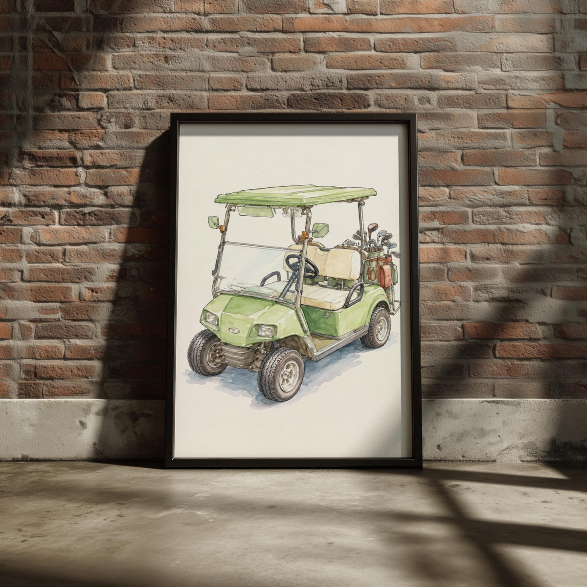 Golf Cart Watercolour Print, Sage Green Golf Poster, Golfer Gift Wall Art, Clubhouse Decor