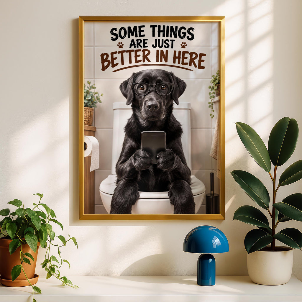 Funny Black Labrador Toilet Poster, Dog Bathroom Wall Art, Humorous Loo Print, Quirky WC Decor